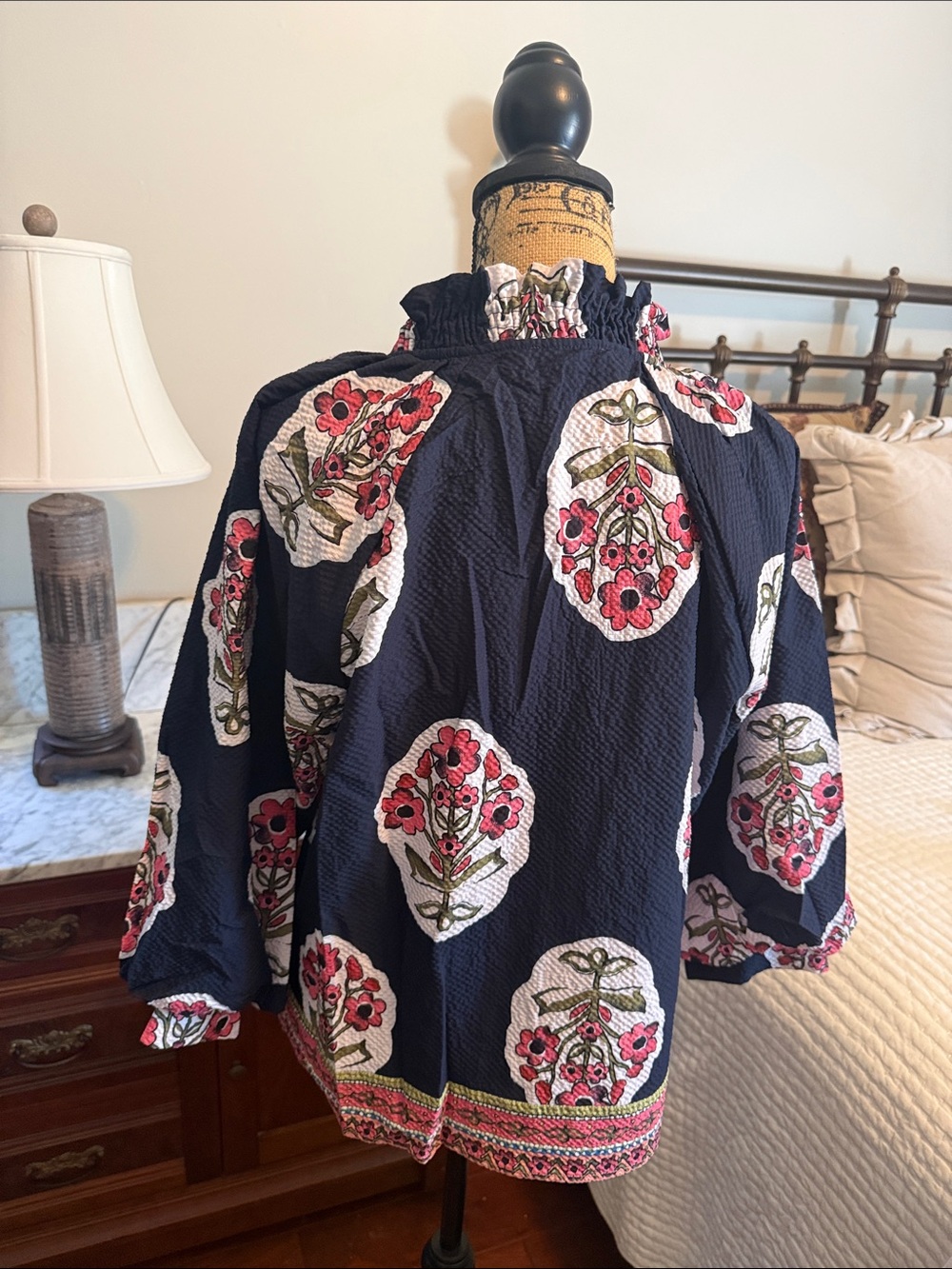 Umgee Navy Floral Embroidered Peasant Top - Picture 2 of 3